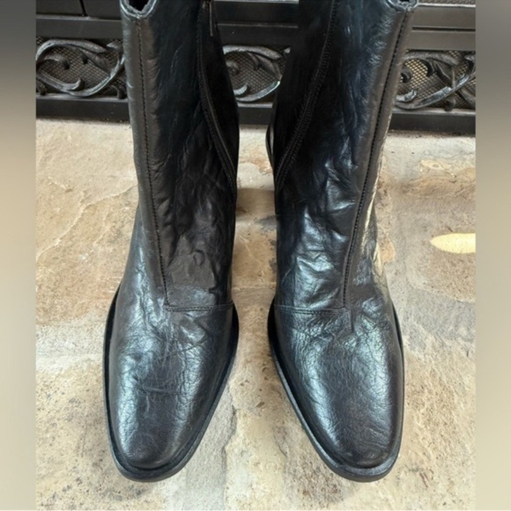Free People Barclay western Black Leather Ankle Boots Block Heel EU 41 US 10.5